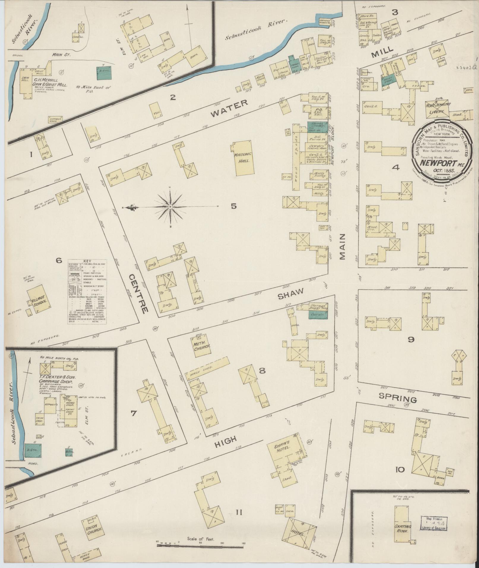 Sanborn Fire Insurance Map from Newport, Penobscot County, Maine (1885), Sheet #0001 - Historic Sanborn Fire Insurance Map Print, vintage old map wall art, antique decor, genealogy gift, Maine Maine map