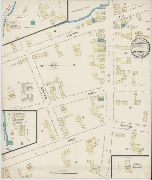 Sanborn Fire Insurance Map from Newport, Penobscot County, Maine (1885), Sheet #0001 - Historic Sanborn Fire Insurance Map Print, vintage old map wall art, antique decor, genealogy gift, Maine Maine map