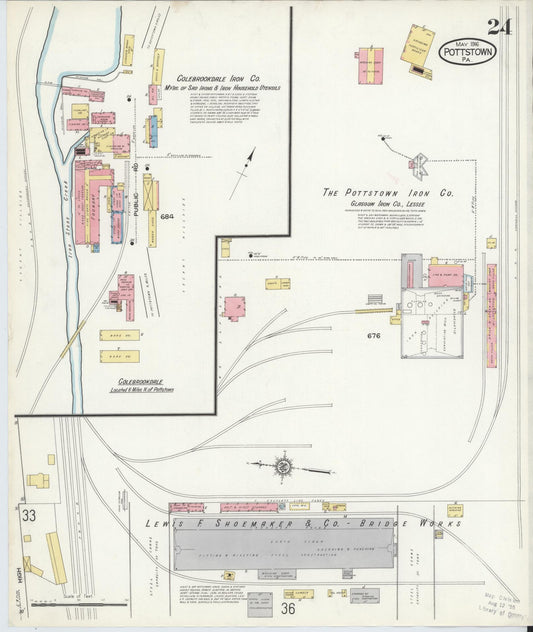 Sanborn Fire Insurance Map from Pottstown, Montgomery County, Pennsylvania (1916), Sheet #0024 - Historic Sanborn Fire Insurance Map Print, vintage old map wall art, antique decor, genealogy gift, Pennsylvania Pennsylvania map
