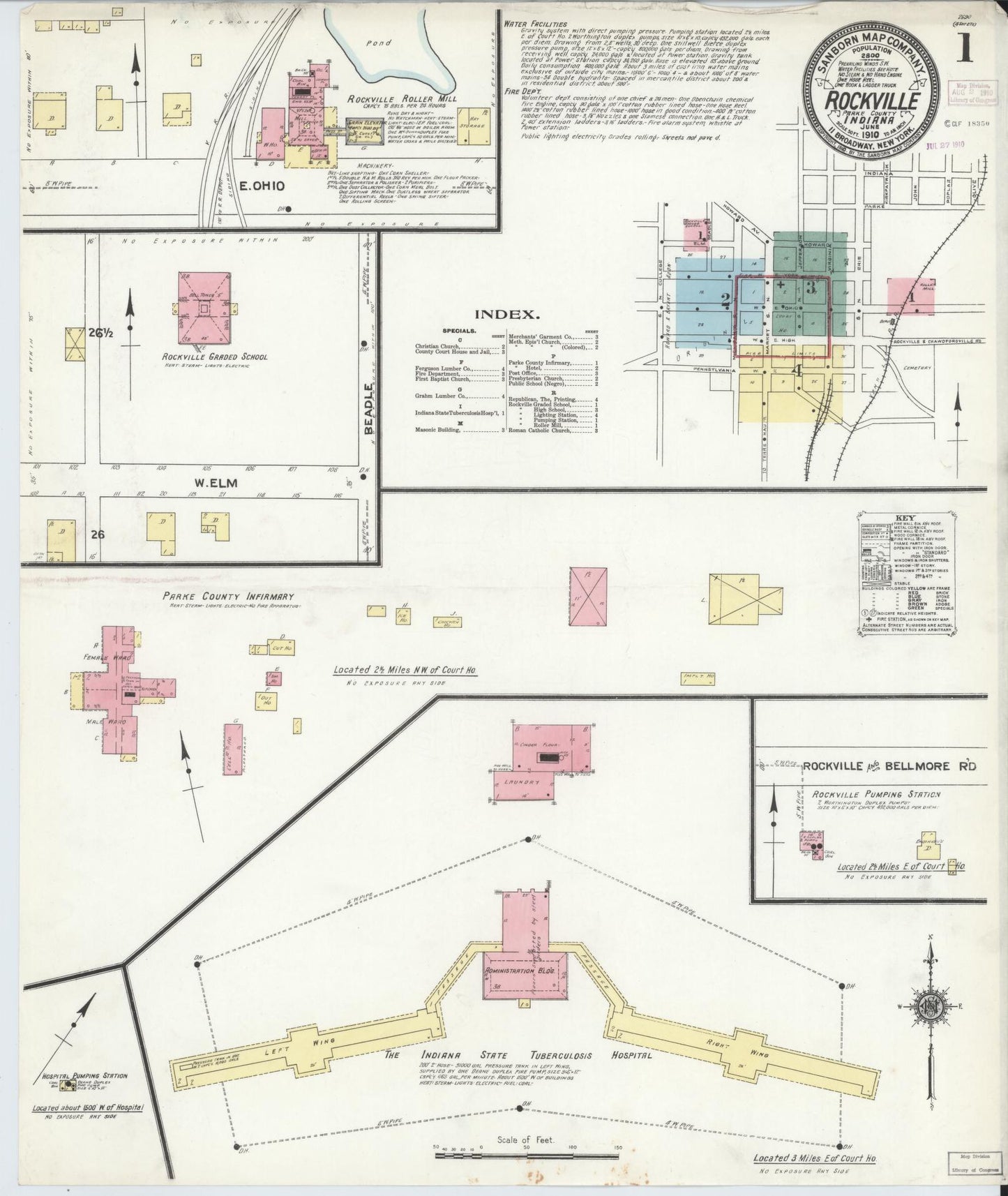 Sanborn Fire Insurance Map from Rockville, Parke County, Indiana (1910), Sheet #0001 - Historic Sanborn Fire Insurance Map Print, vintage old map wall art, antique decor, genealogy gift, Indiana Indiana map
