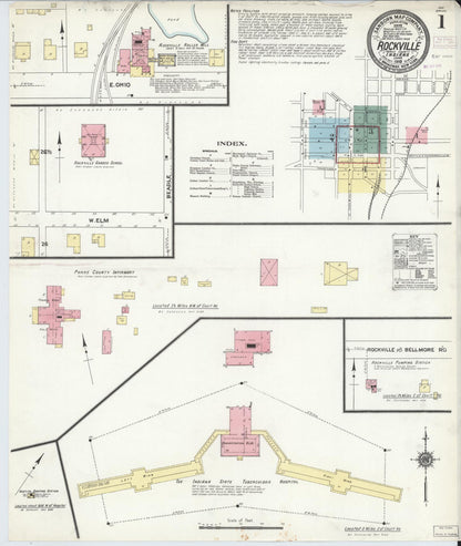 Sanborn Fire Insurance Map from Rockville, Parke County, Indiana (1910), Sheet #0001 - Historic Sanborn Fire Insurance Map Print, vintage old map wall art, antique decor, genealogy gift, Indiana Indiana map