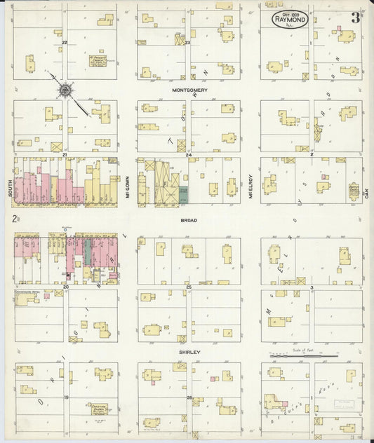 Sanborn Fire Insurance Map from Raymond, Montgomery County, Illinois (1909), Sheet #0003 - Historic Sanborn Fire Insurance Map Print, vintage old map wall art, antique decor, genealogy gift, Illinois Illinois map