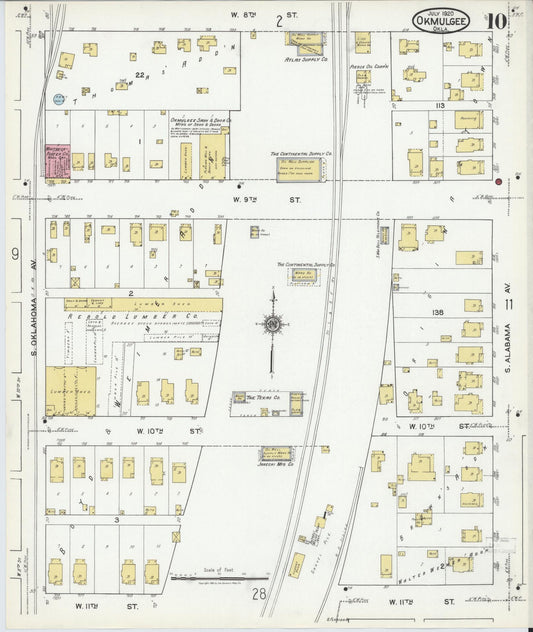Sanborn Fire Insurance Map from Okmulgee, Okmulgee County, Oklahoma (1920), Sheet #0010 - Historic Sanborn Fire Insurance Map Print, vintage old map wall art, antique decor, genealogy gift, Oklahoma Oklahoma map