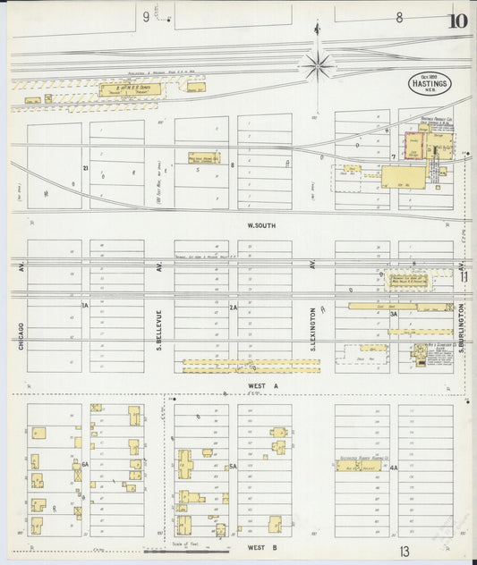 Sanborn Fire Insurance Map from Hastings, Adams County, Nebraska (1899), Sheet #0010 - Historic Sanborn Fire Insurance Map Print, vintage old map wall art, antique decor, genealogy gift, Nebraska Nebraska map