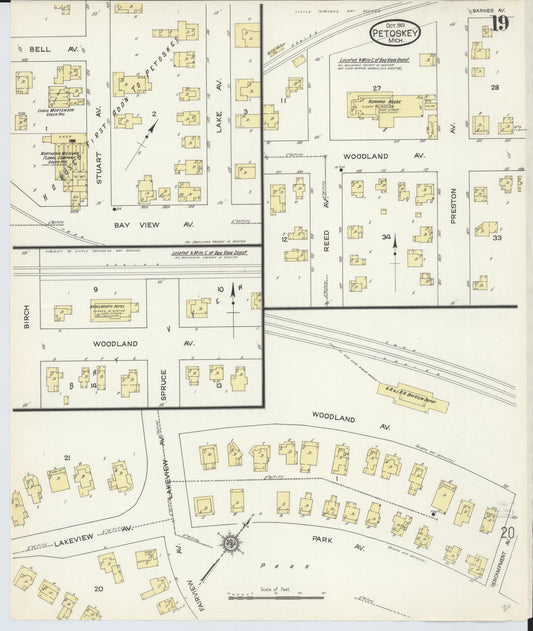 Sanborn Fire Insurance Map from Petoskey, Emmet County, Michigan (1913), Sheet #0019 - Historic Sanborn Fire Insurance Map Print, vintage old map wall art, antique decor, genealogy gift, Michigan Michigan map