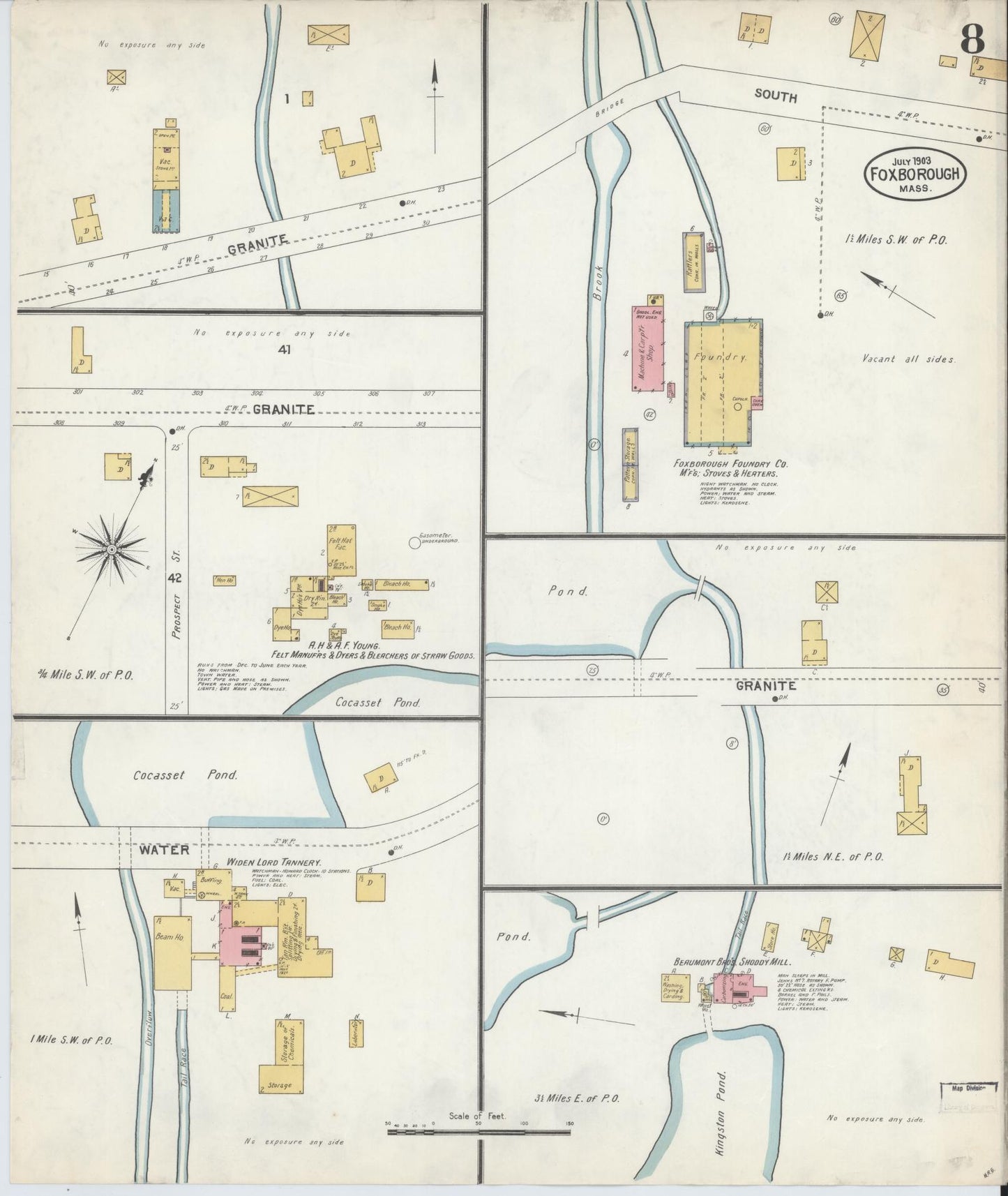 Sanborn Fire Insurance Map from Foxboro, Norfolk County, Massachusetts (1903), Sheet #0008 - Historic Sanborn Fire Insurance Map Print, vintage old map wall art, antique decor, genealogy gift, Massachusetts Massachusetts map