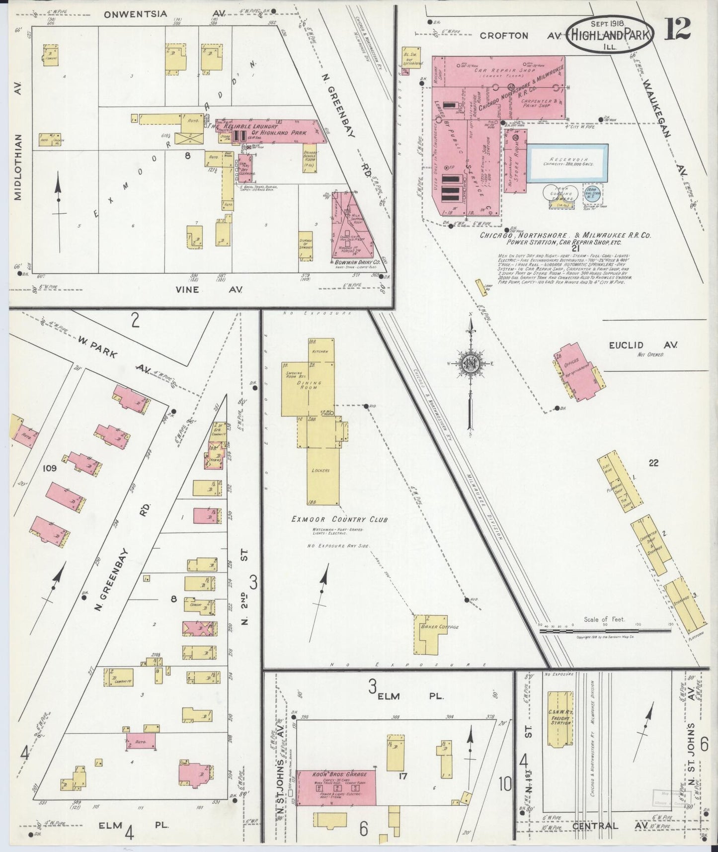 Sanborn Fire Insurance Map from Highland Park, Lake County, Illinois (1918), Sheet #0012 - Complete Map Set gallery image, historic Sanborn map, vintage wall art, Illinois Illinois