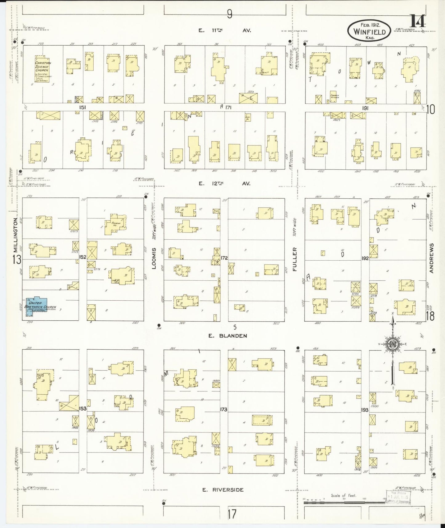 Sanborn Fire Insurance Map from Winfield, Cowley County, Kansas (1912), Sheet #0014 - Complete Map Set gallery image, historic Sanborn map, vintage wall art, Kansas Kansas