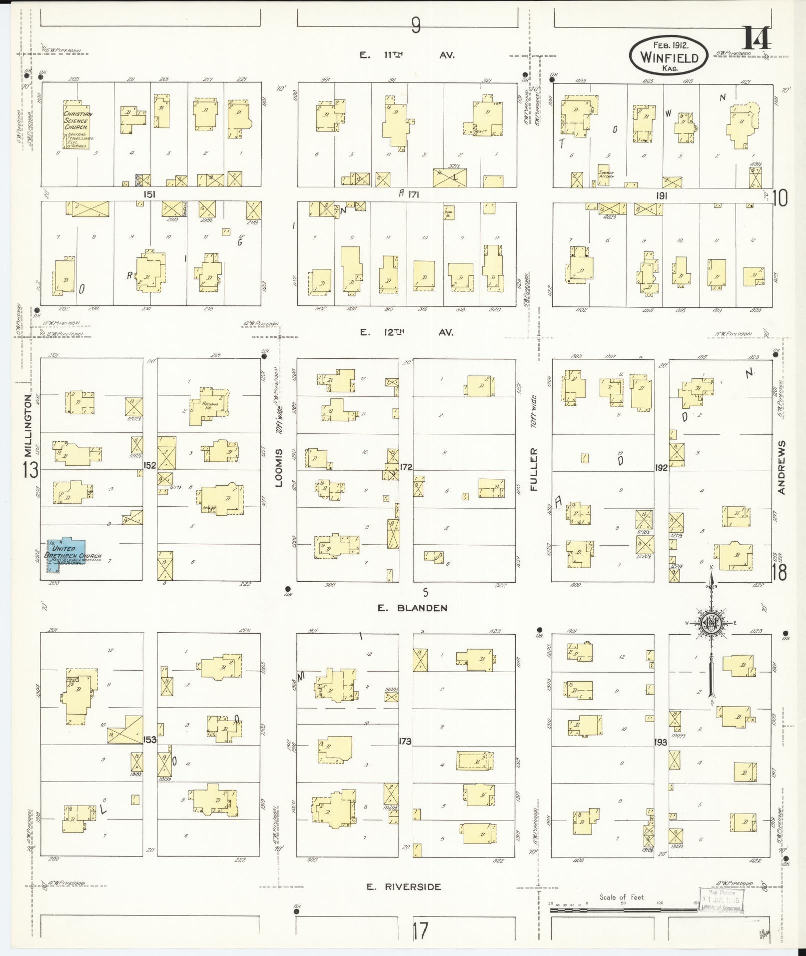 Sanborn Fire Insurance Map from Winfield, Cowley County, Kansas (1912), Sheet #0014 - Complete Map Set gallery image, historic Sanborn map, vintage wall art, Kansas Kansas