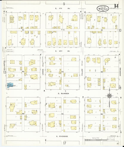 Sanborn Fire Insurance Map from Winfield, Cowley County, Kansas (1912), Sheet #0014 - Complete Map Set gallery image, historic Sanborn map, vintage wall art, Kansas Kansas