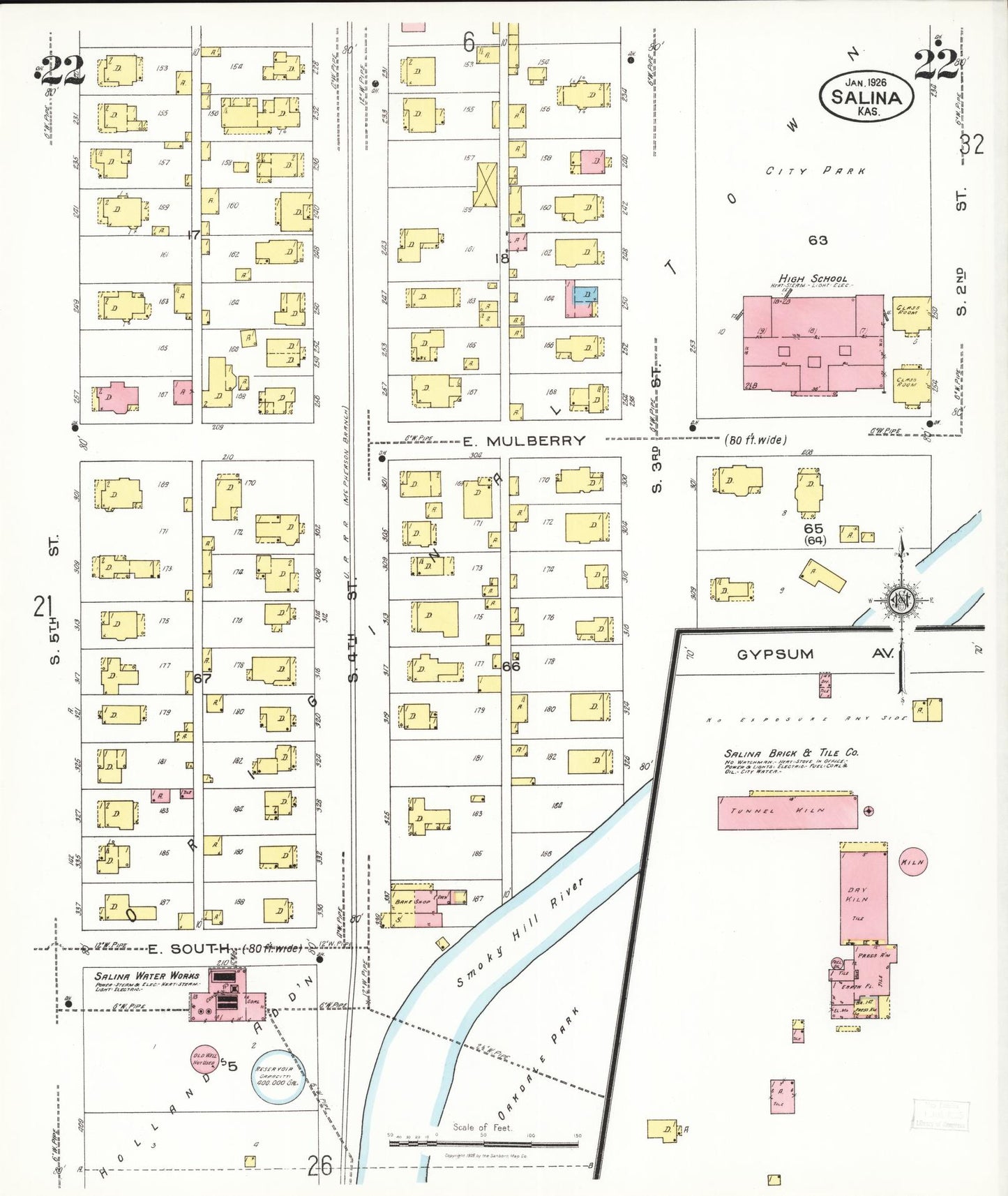 Sanborn Fire Insurance Map from Salina, Saline County, Kansas (1926), Sheet #0022 - Historic Sanborn Fire Insurance Map Print, vintage old map wall art, antique decor, genealogy gift, Kansas Kansas map