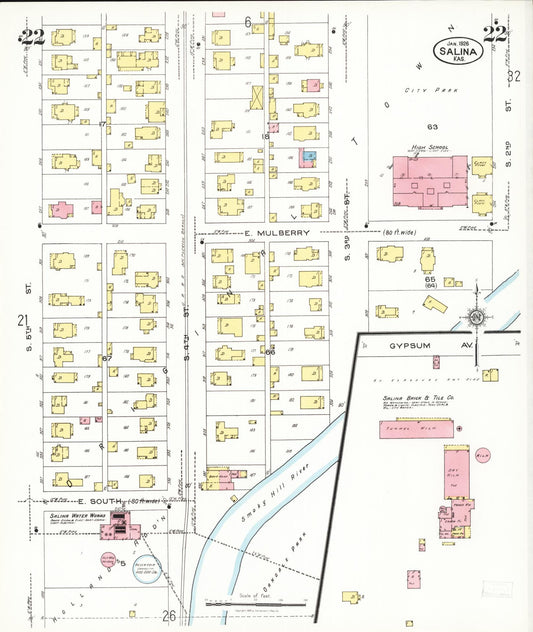 Sanborn Fire Insurance Map from Salina, Saline County, Kansas (1926), Sheet #0022 - Historic Sanborn Fire Insurance Map Print, vintage old map wall art, antique decor, genealogy gift, Kansas Kansas map