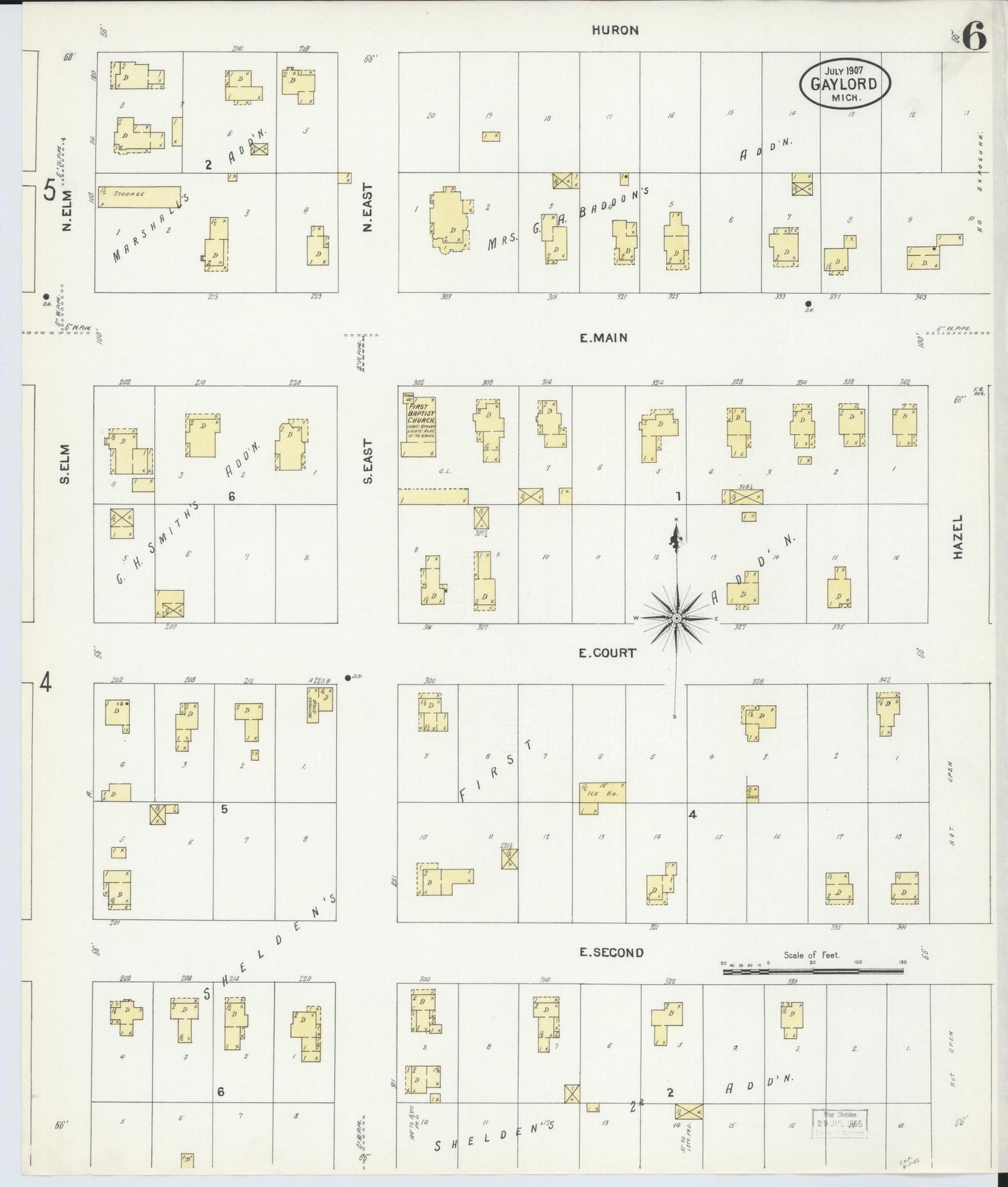 Sanborn Fire Insurance Map from Gaylord, Otsego County, Michigan (1907), Sheet #0006 - Complete Map Set gallery image, historic Sanborn map, vintage wall art, Michigan Michigan