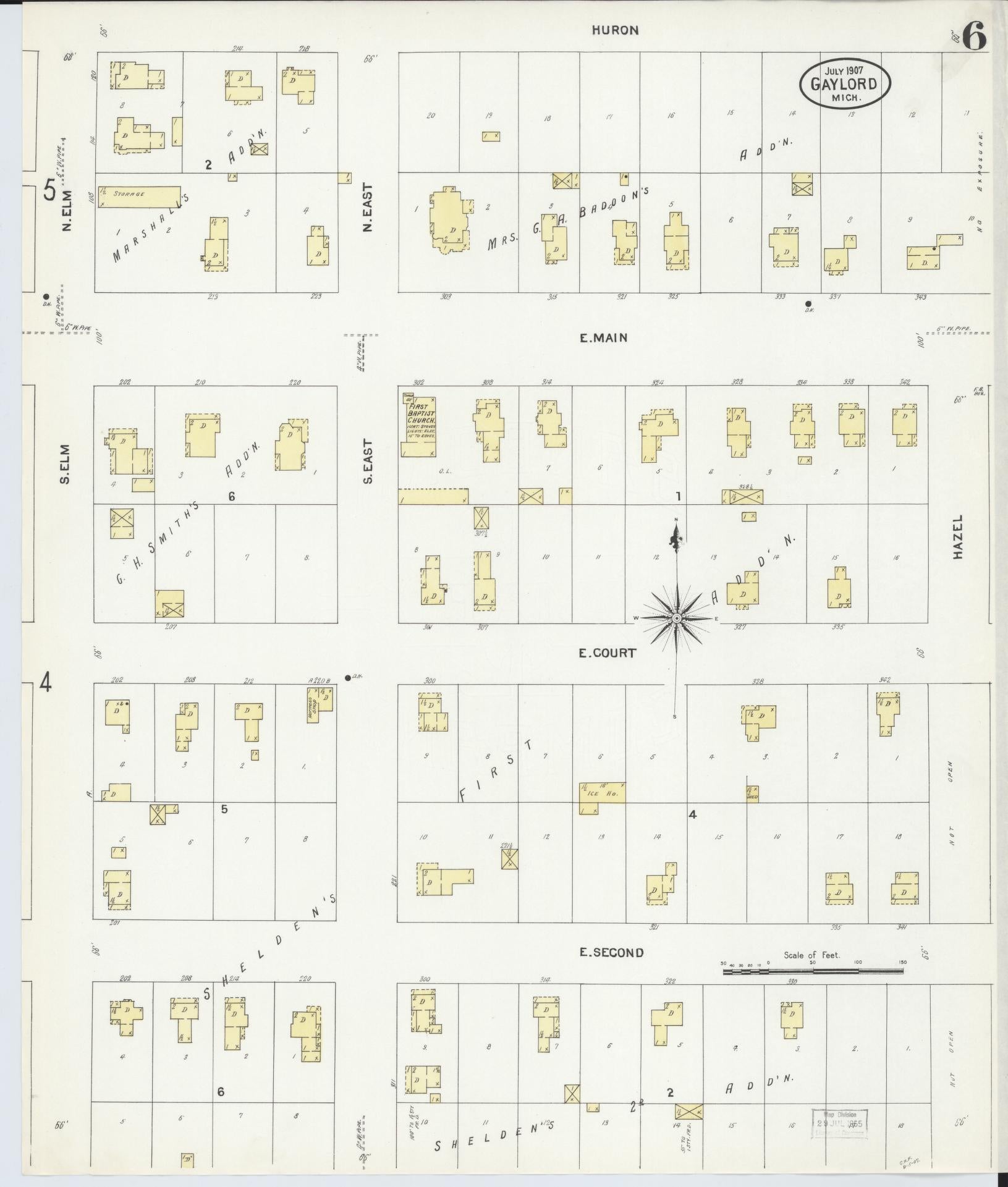 Sanborn Fire Insurance Map from Gaylord, Otsego County, Michigan (1907), Sheet #0006 - Complete Map Set gallery image, historic Sanborn map, vintage wall art, Michigan Michigan