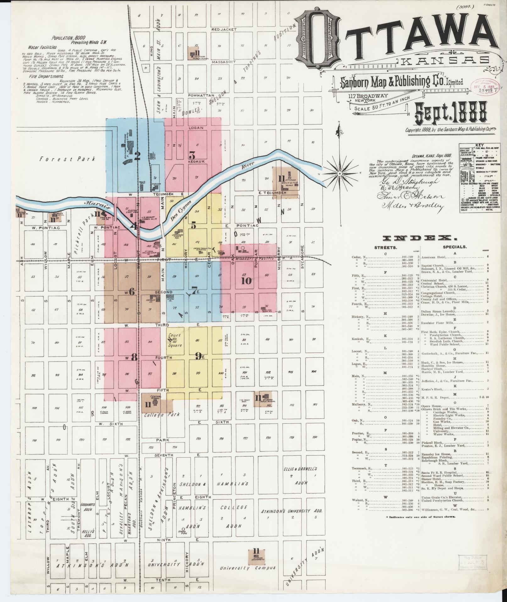 Sanborn Fire Insurance Map from Ottawa, Franklin County, Kansas. (1888) – Historic Sanborn Fire Insurance Map Print