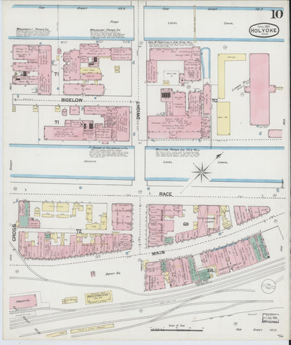 Sanborn Fire Insurance Map from Holyoke, Hampden County, Massachusetts (1889), Sheet #0010 - Historic Sanborn Fire Insurance Map Print, vintage old map wall art, antique decor, genealogy gift, Massachusetts Massachusetts map