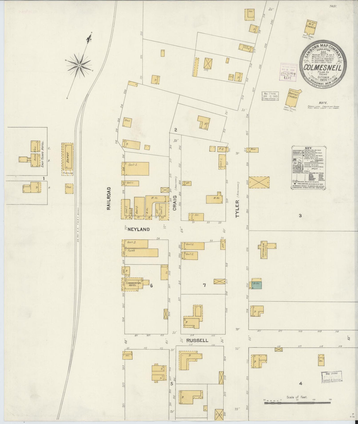 Sanborn Fire Insurance Map from Colmesneil, Tyler County, Texas (1904), Sheet #0001 - Historic Sanborn Fire Insurance Map Print, vintage old map wall art, antique decor, genealogy gift, Texas Texas map