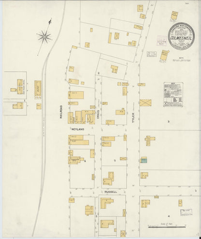 Sanborn Fire Insurance Map from Colmesneil, Tyler County, Texas (1904), Sheet #0001 - Historic Sanborn Fire Insurance Map Print, vintage old map wall art, antique decor, genealogy gift, Texas Texas map