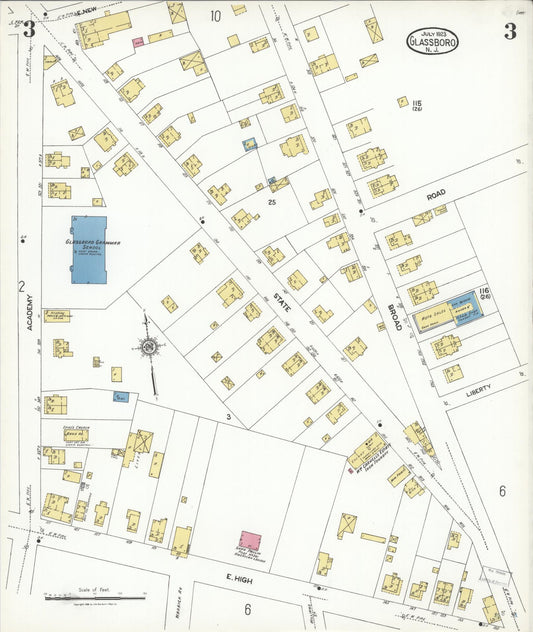 Sanborn Fire Insurance Map from Glassboro, Gloucester County, New Jersey (1923), Sheet #0003 - Historic Sanborn Fire Insurance Map Print, vintage old map wall art, antique decor, genealogy gift, New Jersey New Jersey map