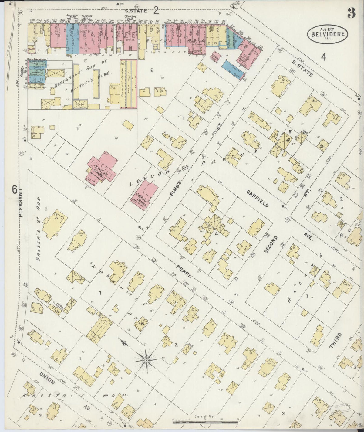 Sanborn Fire Insurance Map from Belvidere, Boone County, Illinois (1897), Sheet #0003 - Historic Sanborn Fire Insurance Map Print, vintage old map wall art, antique decor, genealogy gift, Illinois Illinois map
