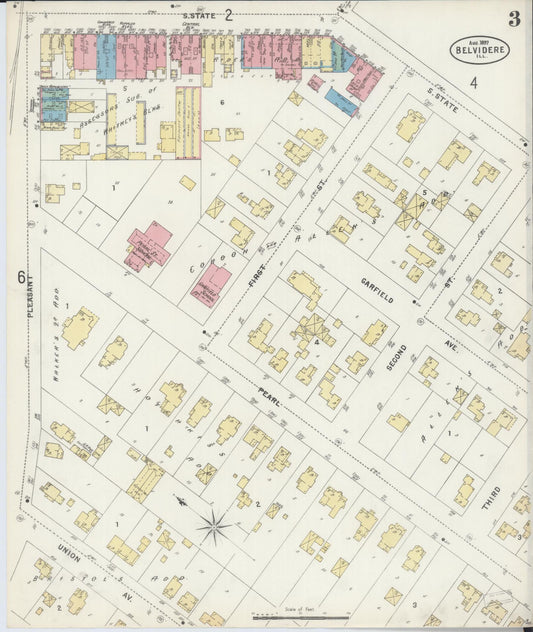 Sanborn Fire Insurance Map from Belvidere, Boone County, Illinois (1897), Sheet #0003 - Historic Sanborn Fire Insurance Map Print, vintage old map wall art, antique decor, genealogy gift, Illinois Illinois map