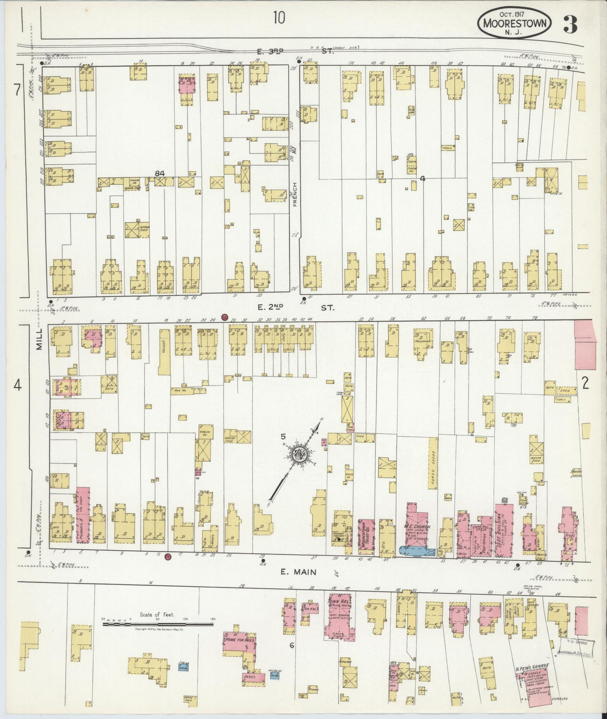Sanborn Fire Insurance Map from Moorestown, Burlington County, New Jersey (1917), Sheet #0003 - Complete Map Set gallery image, historic Sanborn map, vintage wall art, New Jersey New Jersey