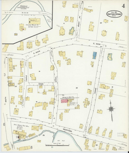 Sanborn Fire Insurance Map from Stafford Springs, Tolland County, Connecticut (1911), Sheet #0004 - Historic Sanborn Fire Insurance Map Print, vintage old map wall art, antique decor, genealogy gift, Connecticut Connecticut map