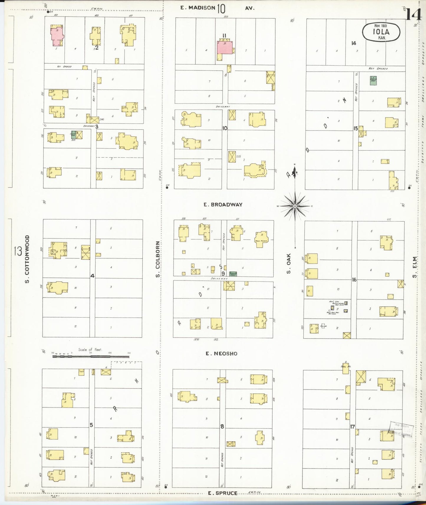 Sanborn Fire Insurance Map from Iola, Allen County, Kansas (1901), Sheet #0019 - Complete Map Set gallery image, historic Sanborn map, vintage wall art, Kansas Kansas