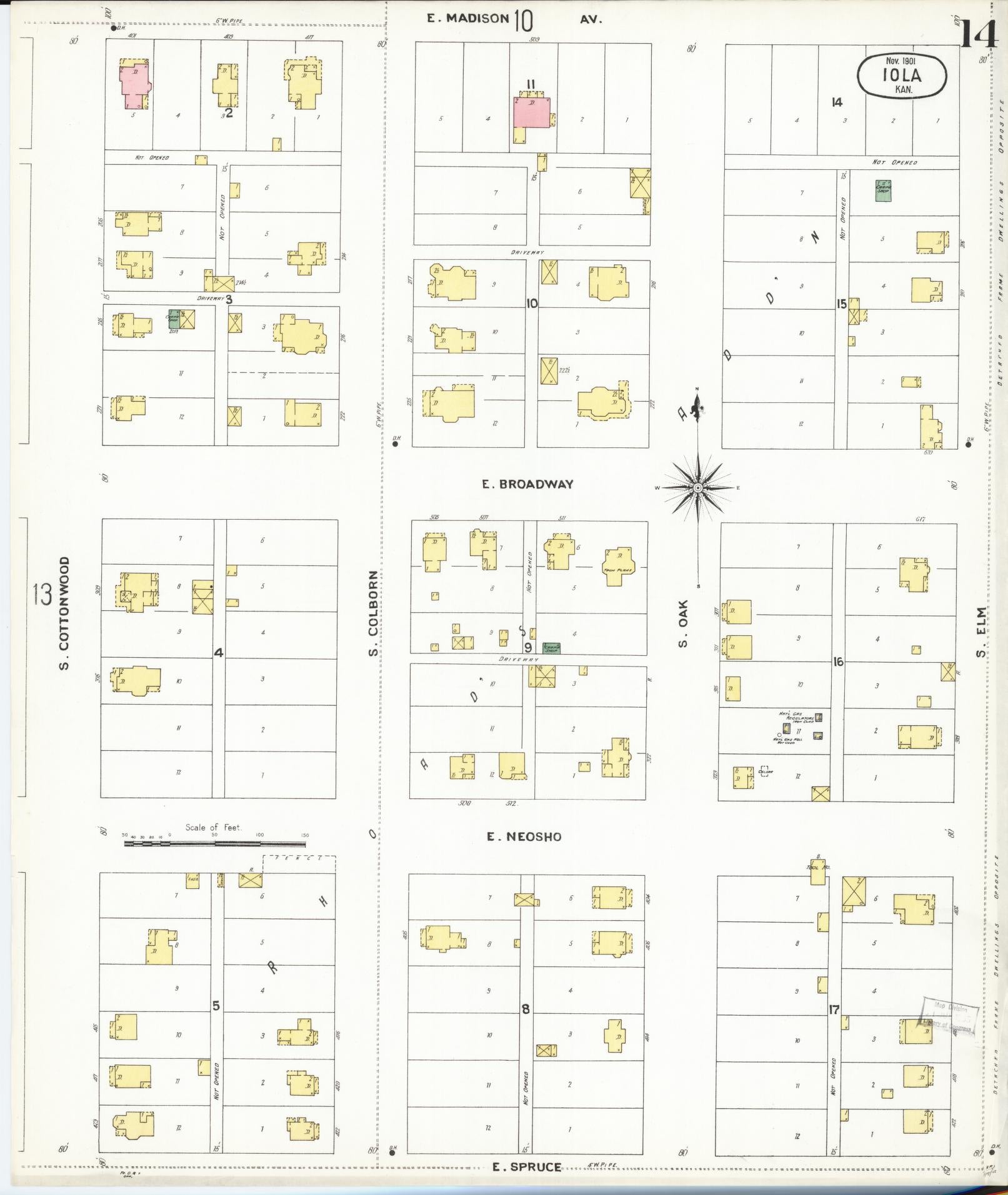 Sanborn Fire Insurance Map from Iola, Allen County, Kansas (1901), Sheet #0019 - Complete Map Set gallery image, historic Sanborn map, vintage wall art, Kansas Kansas
