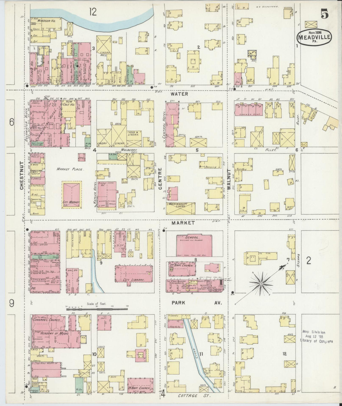 Sanborn Fire Insurance Map from Meadville, Crawford County, Pennsylvania (1896), Sheet #0005 - Complete Map Set gallery image, historic Sanborn map, vintage wall art, Pennsylvania Pennsylvania