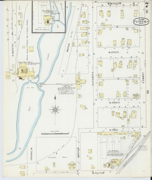 Sanborn Fire Insurance Map from Petoskey, Emmet County, Michigan (1896), Sheet #0007 - Historic Sanborn Fire Insurance Map Print, vintage old map wall art, antique decor, genealogy gift, Michigan Michigan map