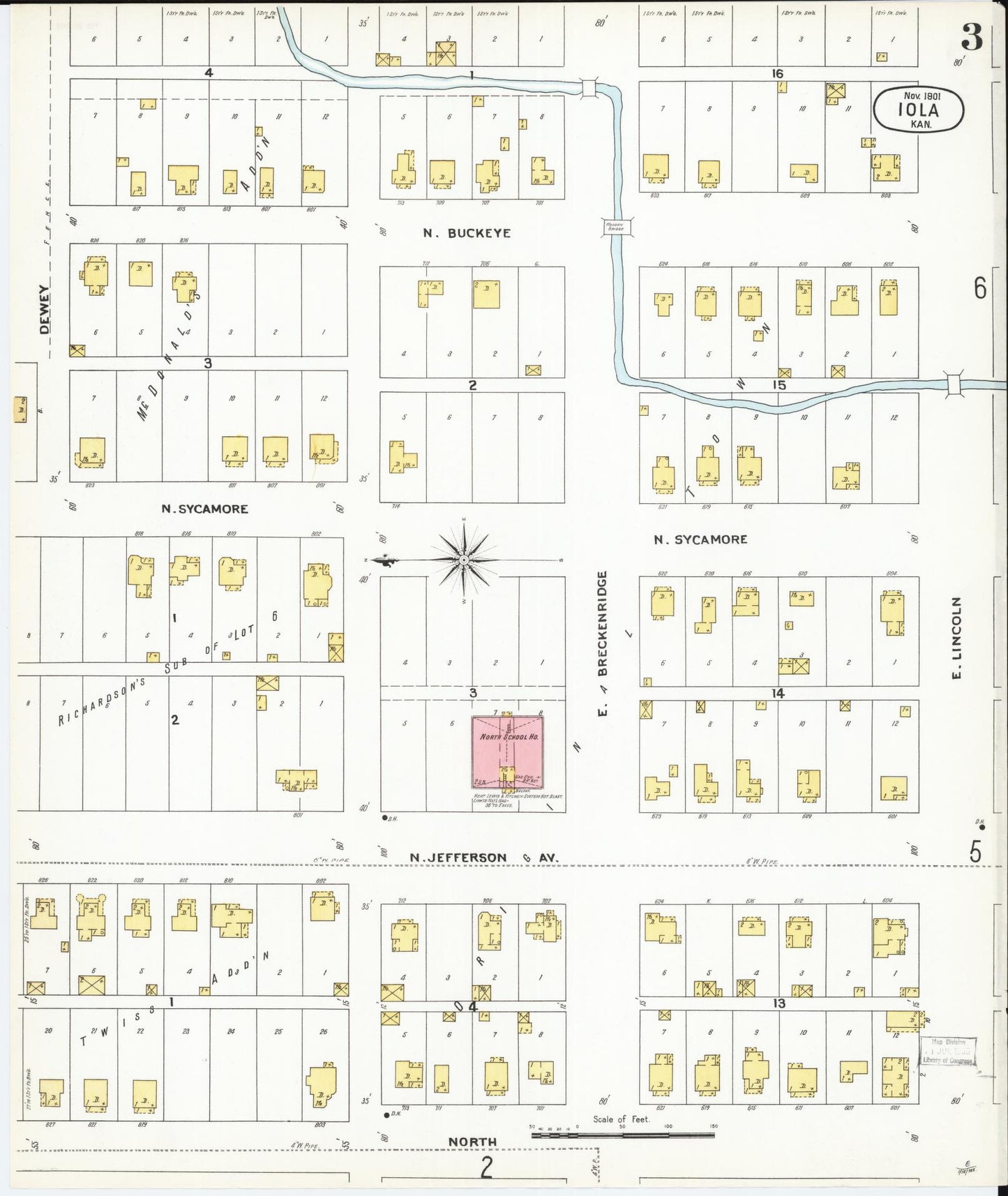 Sanborn Fire Insurance Map from Iola, Allen County, Kansas (1901), Sheet #0003 - Complete Map Set gallery image, historic Sanborn map, vintage wall art, Kansas Kansas