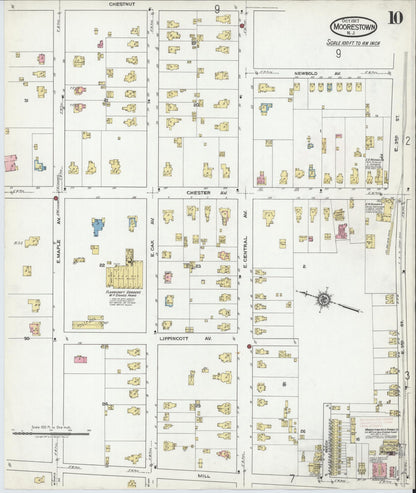 Sanborn Fire Insurance Map from Moorestown, Burlington County, New Jersey (1917), Sheet #0010 - Complete Map Set gallery image, historic Sanborn map, vintage wall art, New Jersey New Jersey
