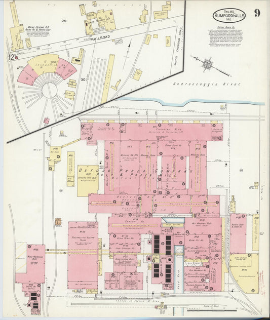 Sanborn Fire Insurance Map from Rumford Falls, Oxford County, Maine (1912), Sheet #0009 - Historic Sanborn Fire Insurance Map Print, vintage old map wall art, antique decor, genealogy gift, Maine Maine map