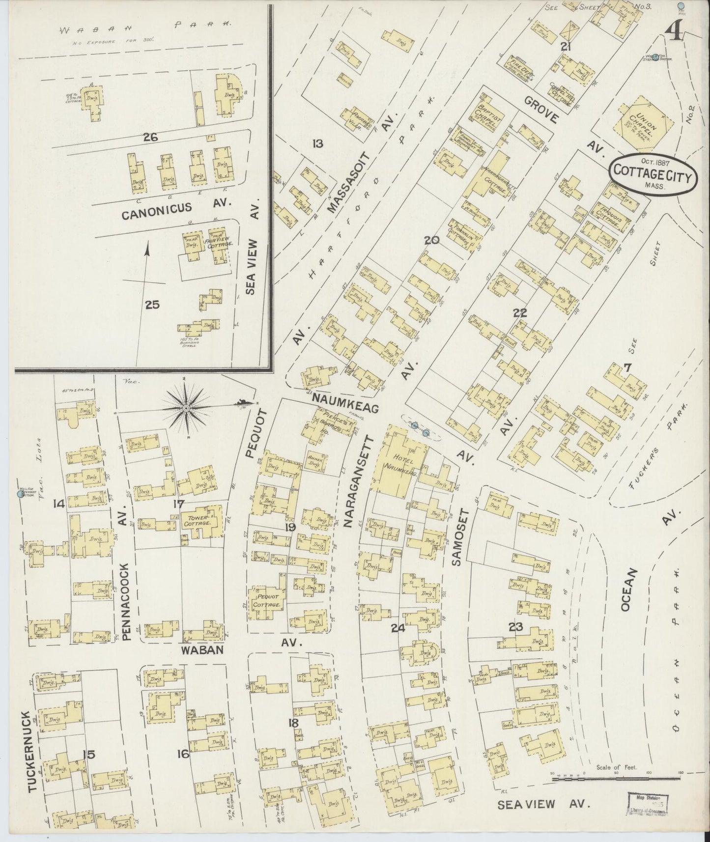 Sanborn Fire Insurance Map from Cottage City, Dukes County, Massachusetts (1887), Sheet #0004 - Complete Map Set gallery image, historic Sanborn map, vintage wall art, Massachusetts Massachusetts