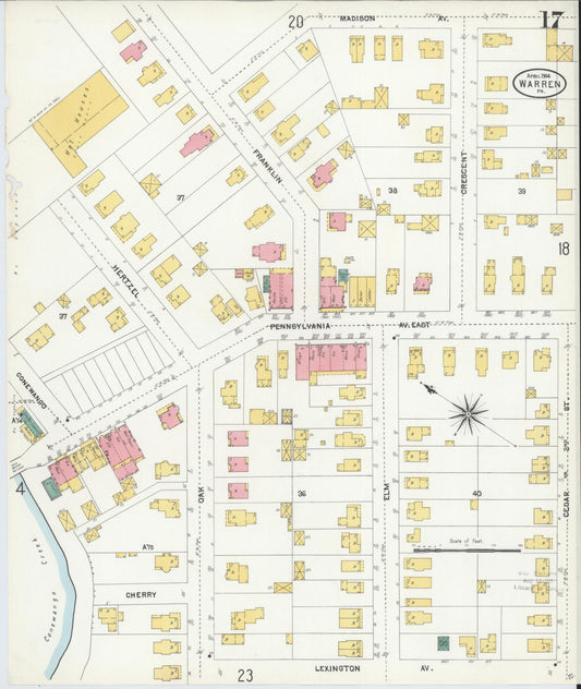 Sanborn Fire Insurance Map from Warren, Warren County, Pennsylvania (1904), Sheet #0017 - Historic Sanborn Fire Insurance Map Print, vintage old map wall art, antique decor, genealogy gift, Pennsylvania Pennsylvania map