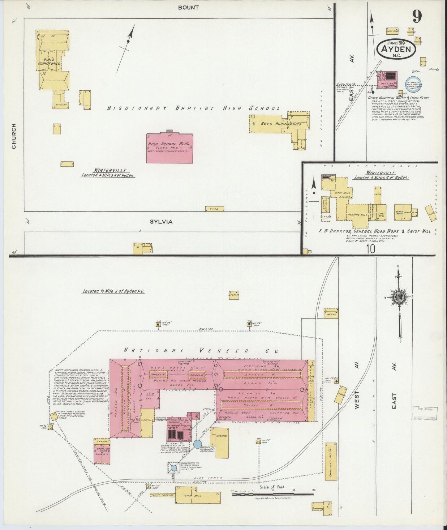 Sanborn Fire Insurance Map from Ayden, Pitt County, North Carolina (1919), Sheet #0009 - Complete Map Set gallery image, historic Sanborn map, vintage wall art, North Carolina North Carolina