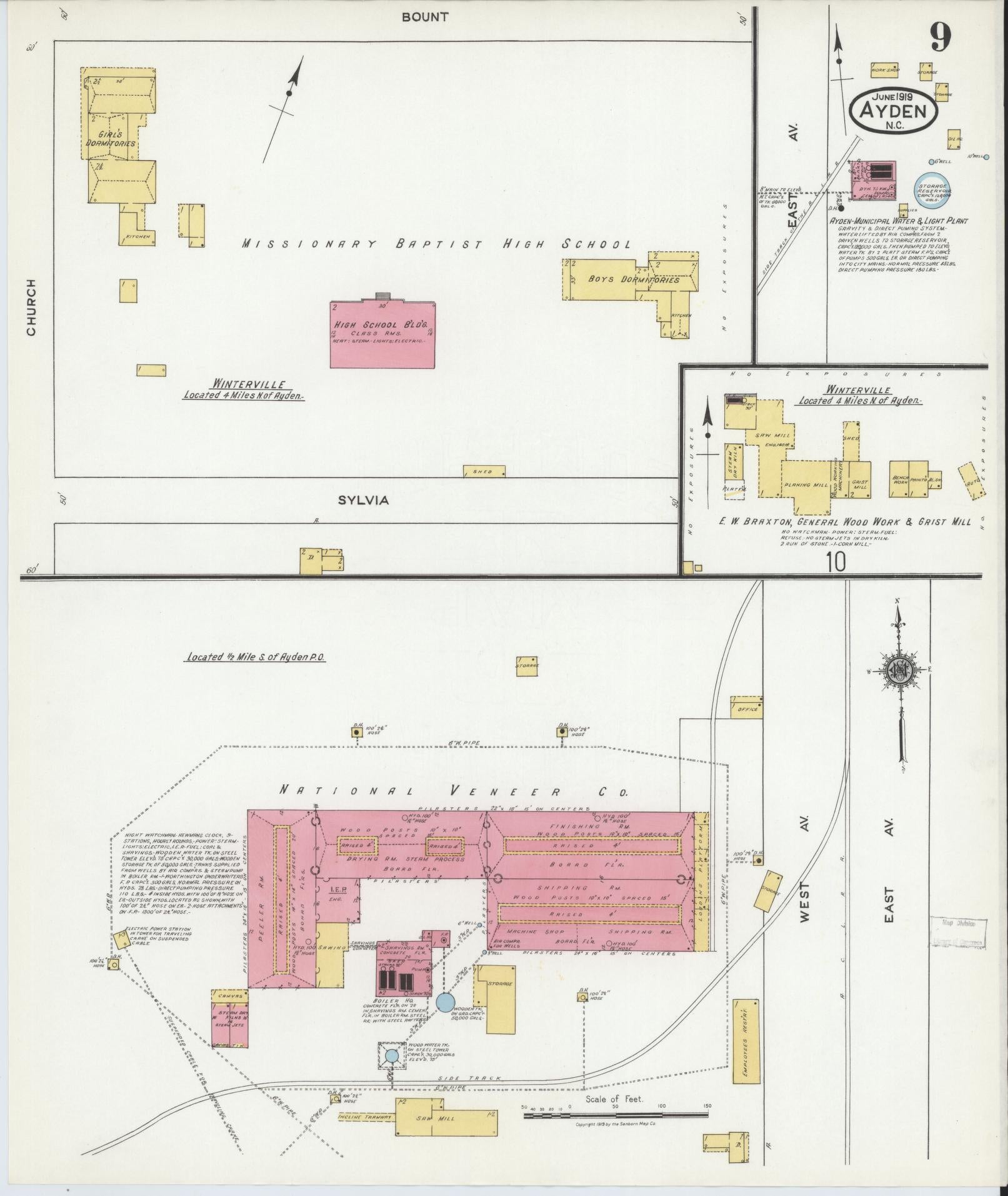 Sanborn Fire Insurance Map from Ayden, Pitt County, North Carolina (1919), Sheet #0009 - Complete Map Set gallery image, historic Sanborn map, vintage wall art, North Carolina North Carolina
