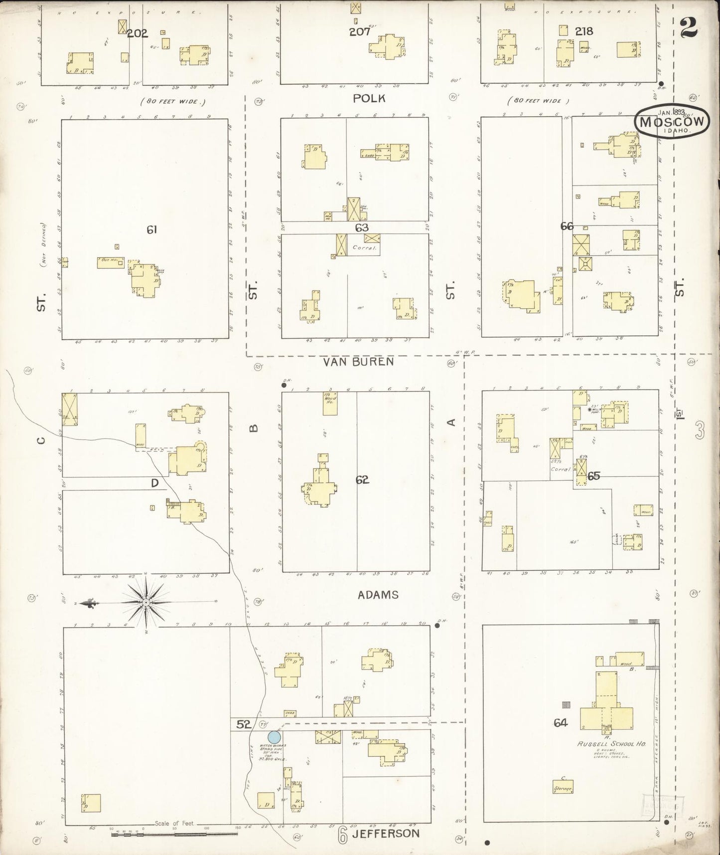 Sanborn Fire Insurance Map from Moscow, Latah County, Idaho (1893), Sheet #0002 - Complete Map Set gallery image, historic Sanborn map, vintage wall art, Idaho Idaho