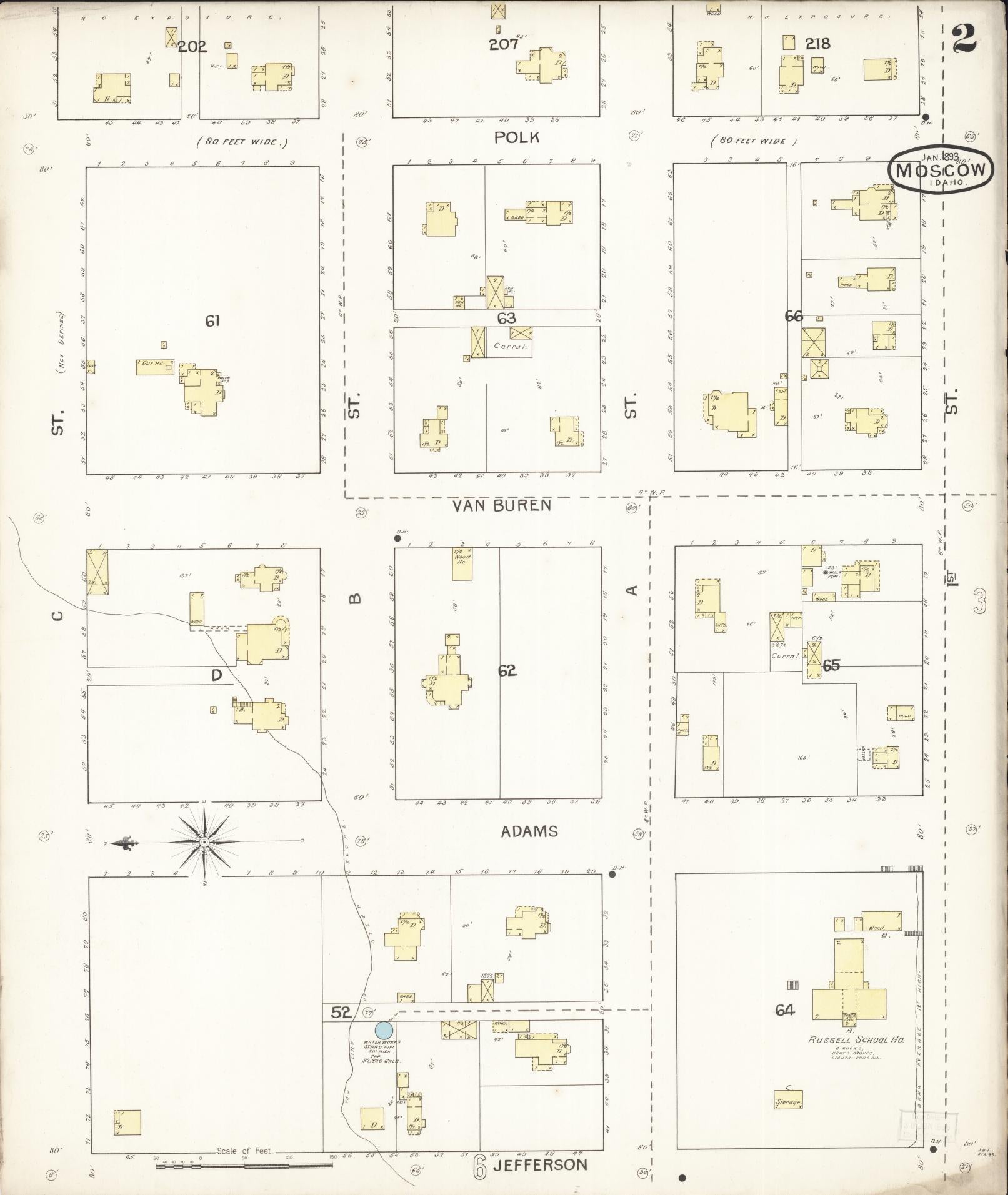 Sanborn Fire Insurance Map from Moscow, Latah County, Idaho (1893), Sheet #0002 - Complete Map Set gallery image, historic Sanborn map, vintage wall art, Idaho Idaho