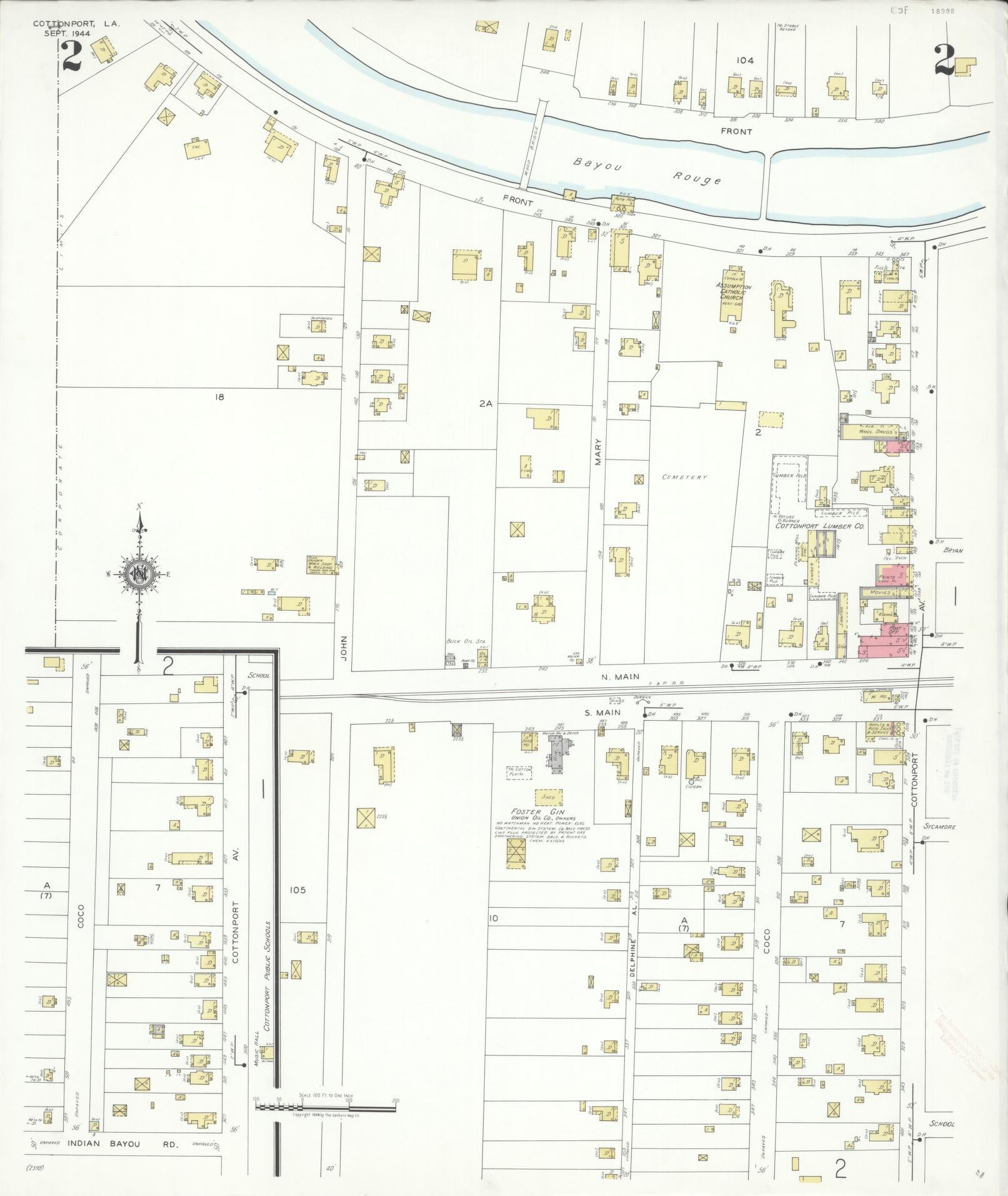Sanborn Fire Insurance Map from Cottonport, Avoyelles Parish, Louisiana (1944), Sheet #0002 - Complete Map Set gallery image, historic Sanborn map, vintage wall art, Louisiana Louisiana
