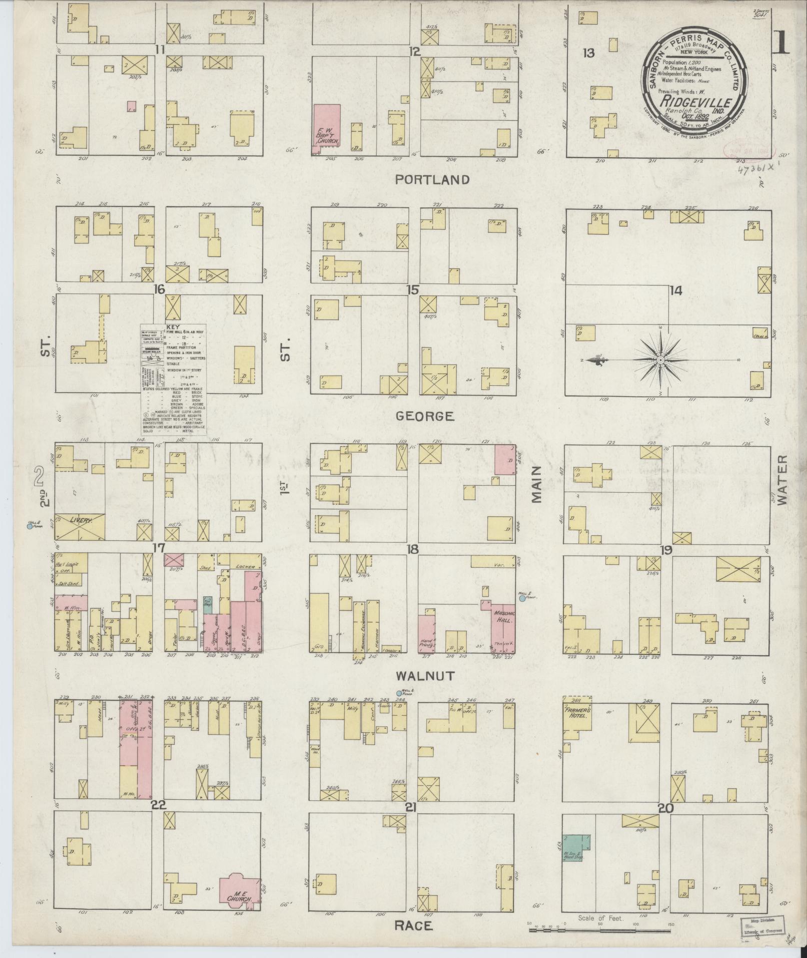 Sanborn Fire Insurance Map from Ridgeville, Randolph County, Indiana (1892), Sheet #0001 - Complete Map Set gallery image, historic Sanborn map, vintage wall art, Indiana Indiana