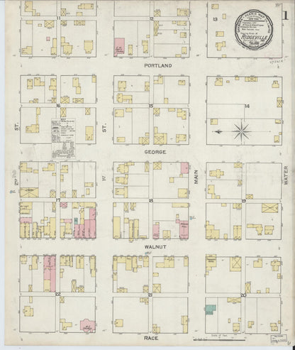 Sanborn Fire Insurance Map from Ridgeville, Randolph County, Indiana (1892), Sheet #0001 - Complete Map Set gallery image, historic Sanborn map, vintage wall art, Indiana Indiana