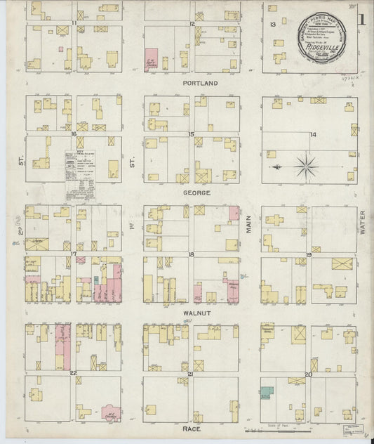 Sanborn Fire Insurance Map from Ridgeville, Randolph County, Indiana (1892), Sheet #0001 - Complete Map Set gallery image, historic Sanborn map, vintage wall art, Indiana Indiana