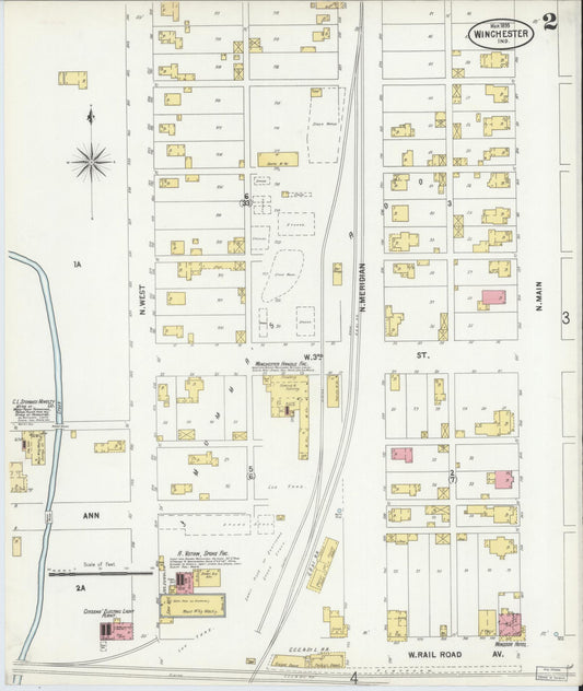 Sanborn Fire Insurance Map from Winchester, Randolph County, Indiana (1899), Sheet #0002 - Historic Sanborn Fire Insurance Map Print, vintage old map wall art, antique decor, genealogy gift, Indiana Indiana map