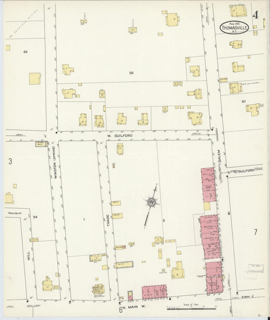 Sanborn Fire Insurance Map from Thomasville, Davidson County, North Carolina (1913), Sheet #0004 - Historic Sanborn Fire Insurance Map Print, vintage old map wall art, antique decor, genealogy gift, North Carolina North Carolina map