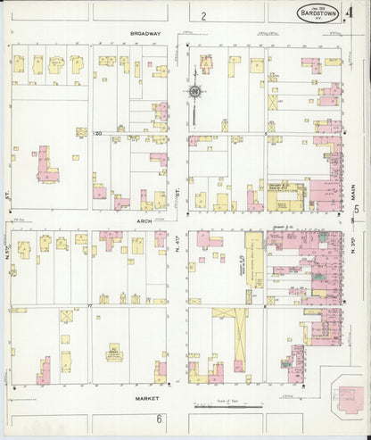 Sanborn Fire Insurance Map from Bardstown, Nelson County, Kentucky (1910), Sheet #0004 - Complete Map Set gallery image, historic Sanborn map, vintage wall art, Kentucky Kentucky