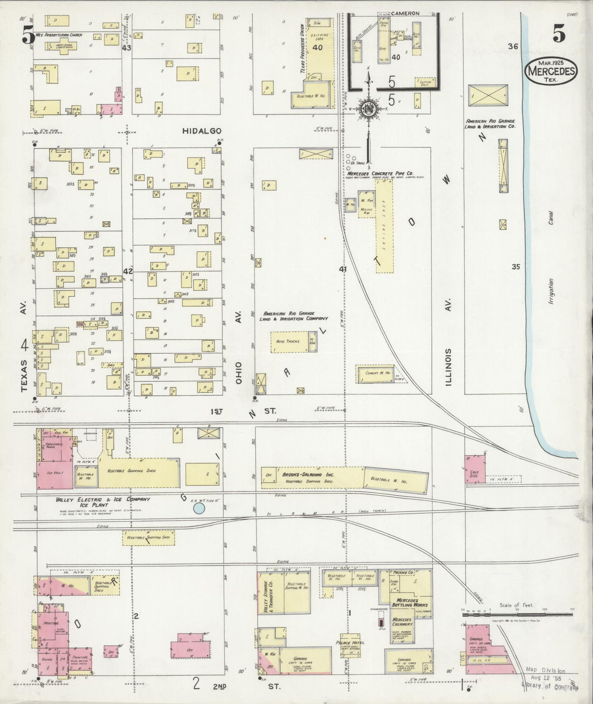 Sanborn Fire Insurance Map from Mercedes, Hidalgo County, Texas (1925), Sheet #0005 - Historic Sanborn Fire Insurance Map Print, vintage old map wall art, antique decor, genealogy gift, Texas Texas map