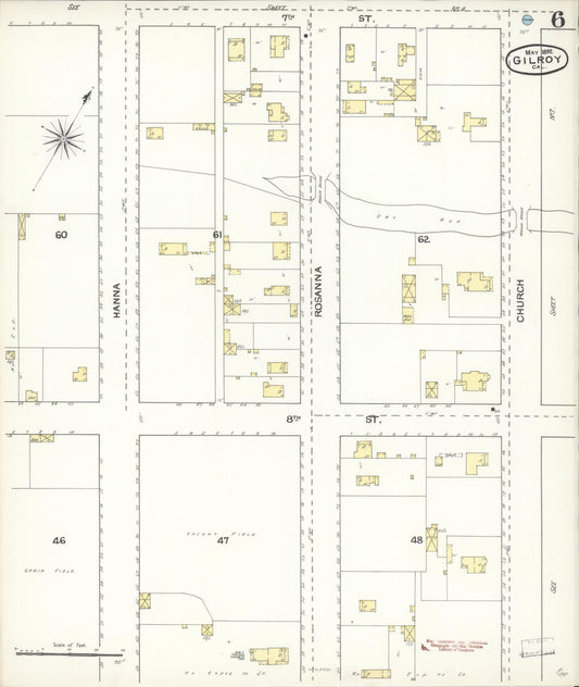 Sanborn Fire Insurance Map from Gilroy, Santa Clara County, California (1892), Sheet #0006 - Historic Sanborn Fire Insurance Map Print, vintage old map wall art, antique decor, genealogy gift, California California map