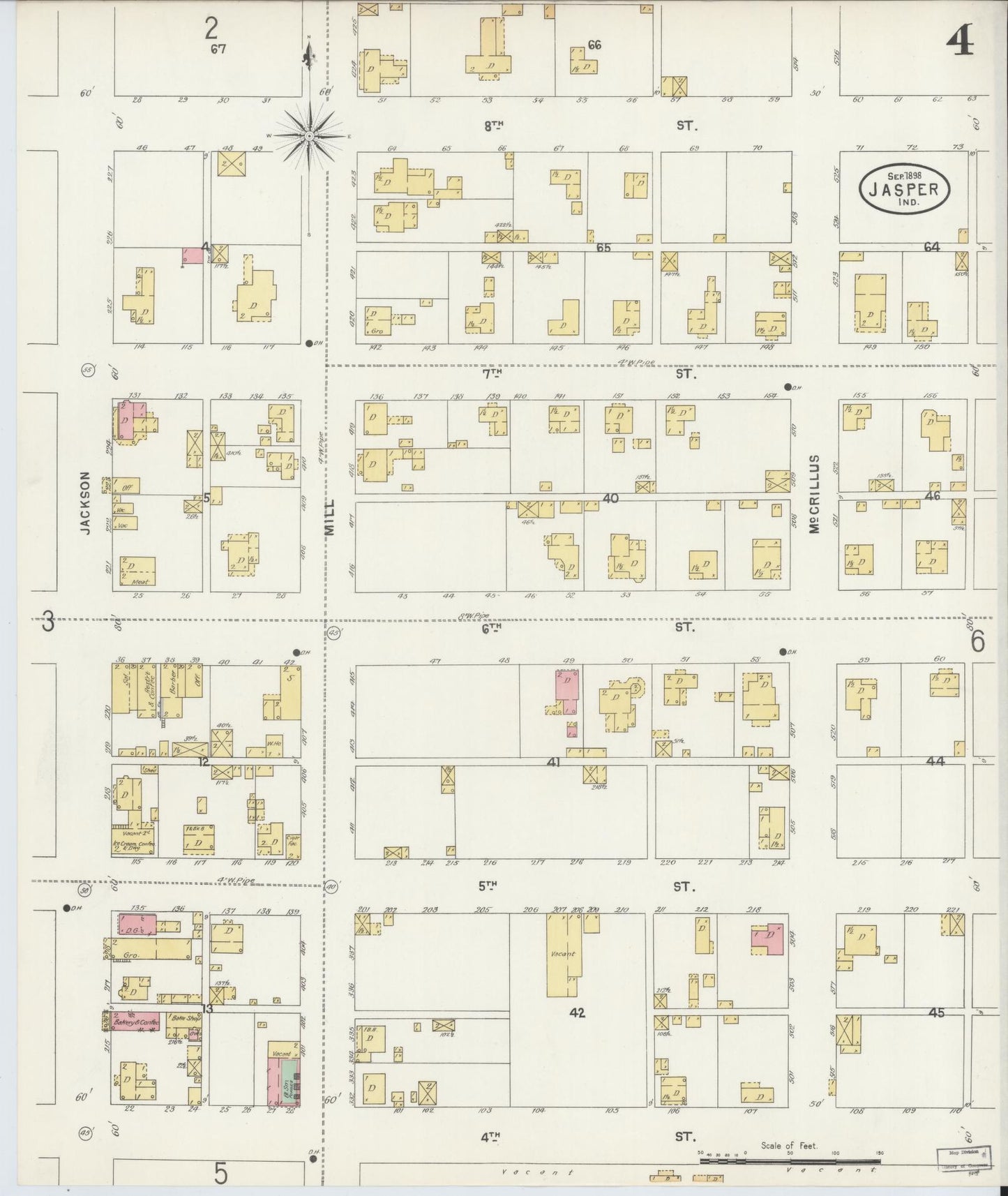 Sanborn Fire Insurance Map from Jasper, Dubois County, Indiana (1898), Sheet #0004 - Complete Map Set gallery image, historic Sanborn map, vintage wall art, Indiana Indiana